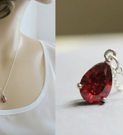 silver necklace, red garnet and necklace stone