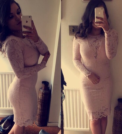long sleeve, lace dress and pink