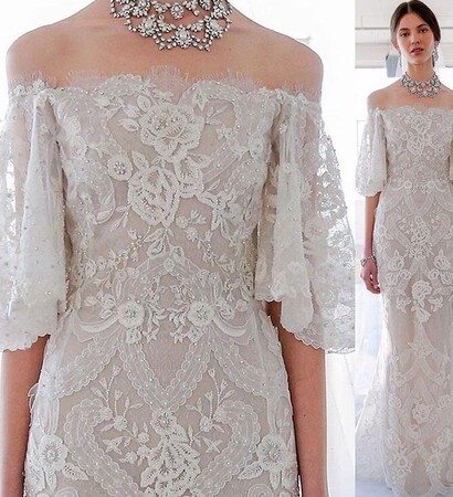 marchesa bridal, lace and bride