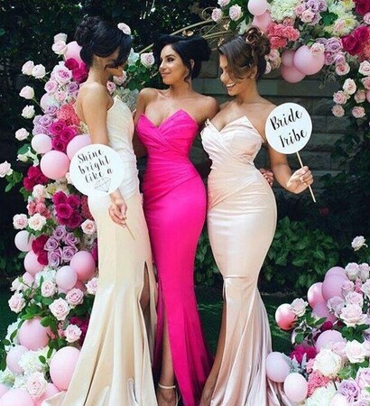 dollhouse bridesmaids, pink and bride