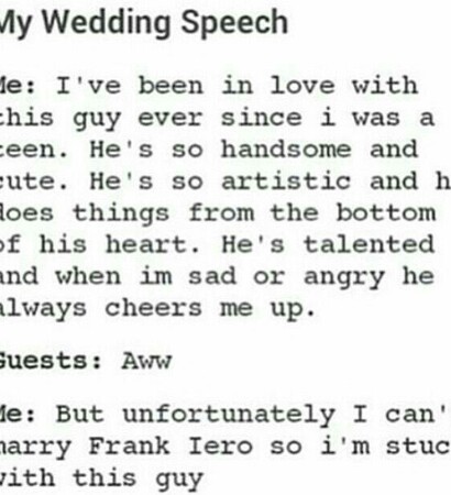wedding speech, frank iero and mcr