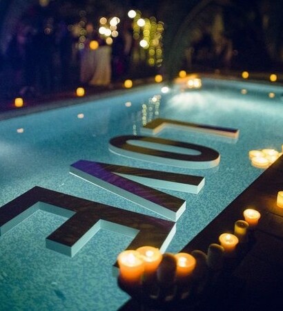 decoracion, piscina and night