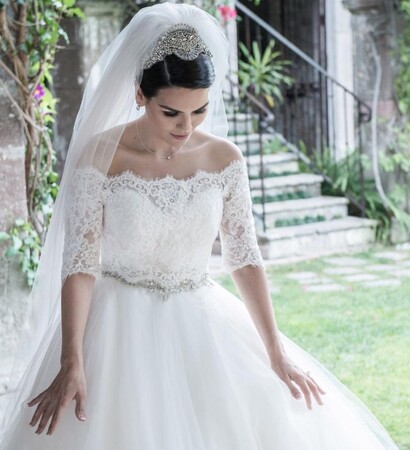 karina banda, wedding dress and wedding dress with belt