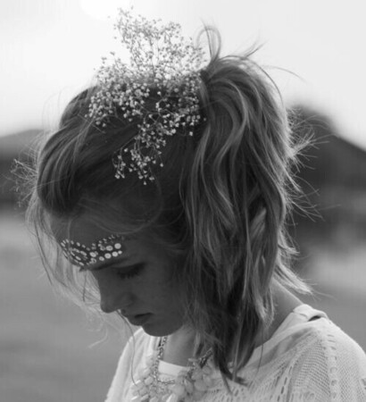 hairstyle, hair and flowers