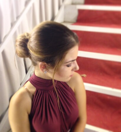 red, fashionable and hairstyle