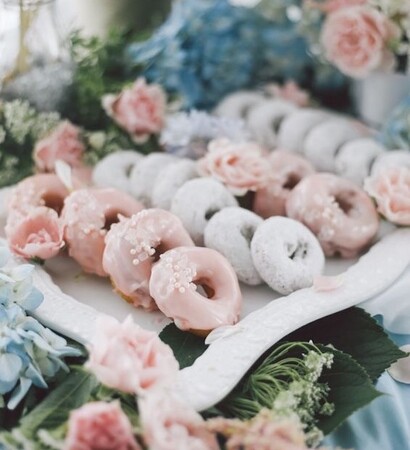 wood, donuts and flowers