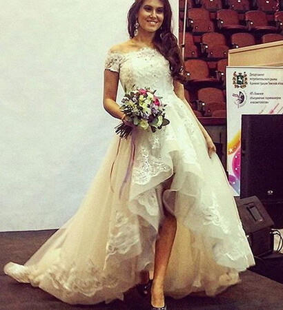 lace bodice, organza bottom and destination wedding gown