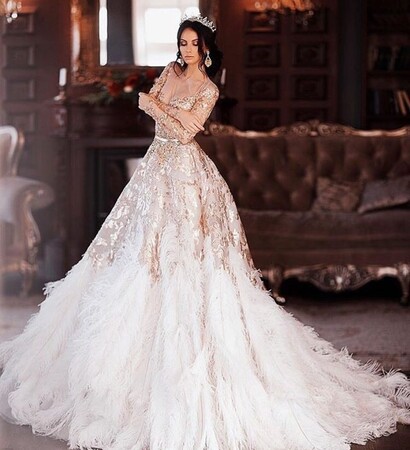 gown, elegant and feathers