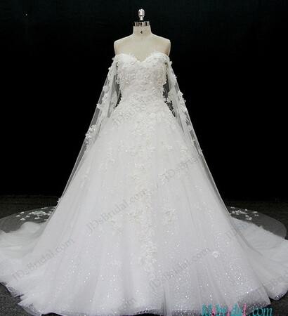princess gown, princess wedding dress and handmade flowers