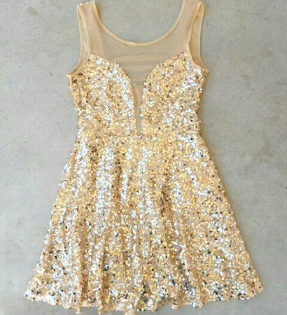 gold+sequin, outfit and dance+dress