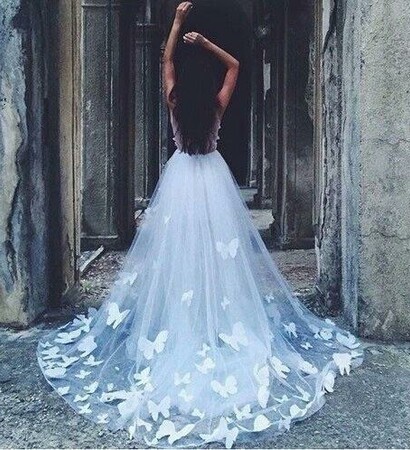 wedding dress, luxury and butterflies