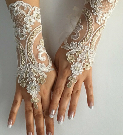 unique gloves, ivory gold gloves and wedding gloves