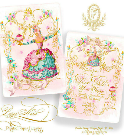 wedding-shower, tea-invitations and marie-antoinette
