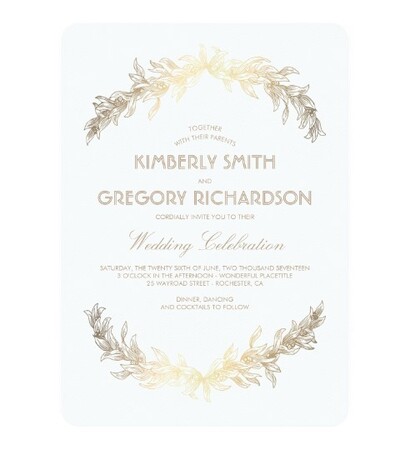 olive, invitations and gold