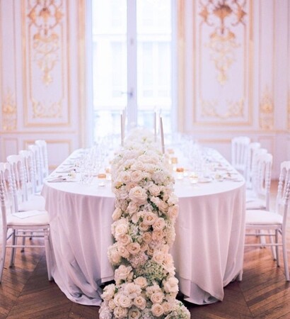reception, table runner and flowers