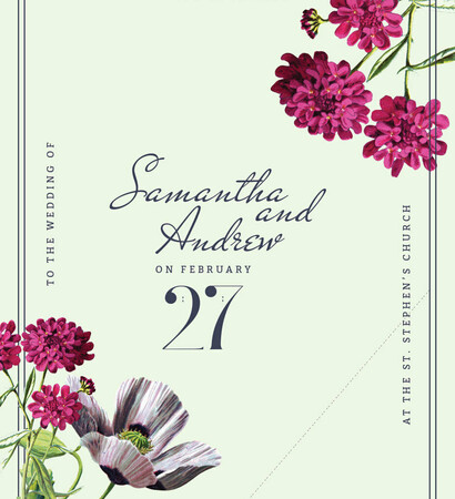 floral wedding card, spring wedding and bespoke wedding