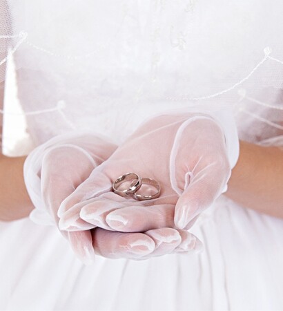 lace, rings and wedding dress