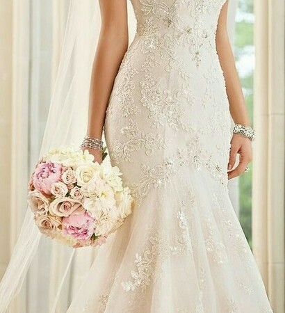 strass, white dress and flowers