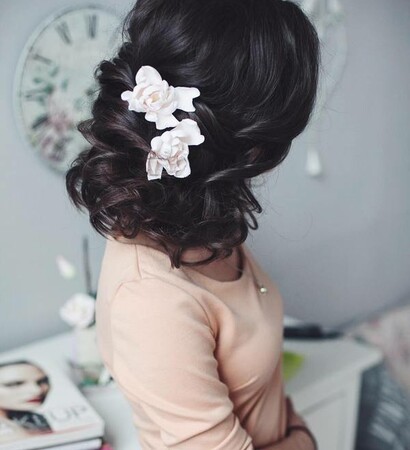 white, flowers and hair