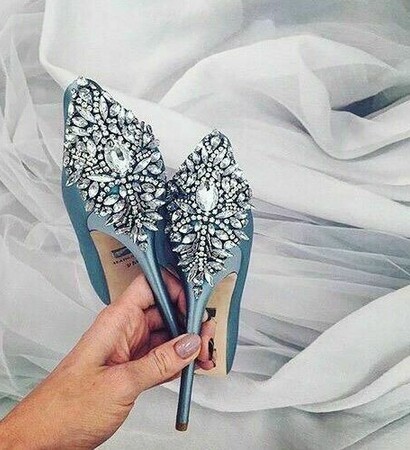 rhinestones, blue and heels