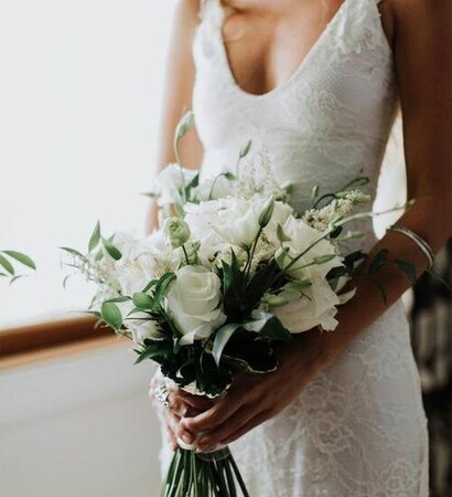 embroidery, wedding dress and white