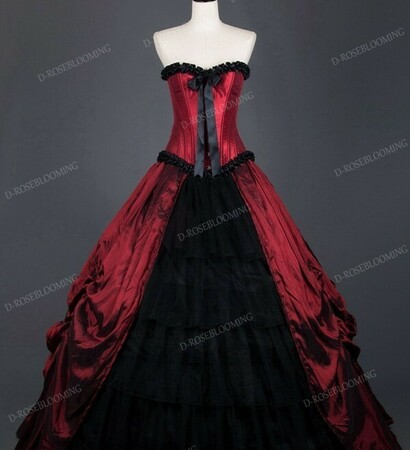 red gothic dress, gothic prom dress and red corset