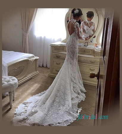 mermaid wedding gown, keyhole back and illusion