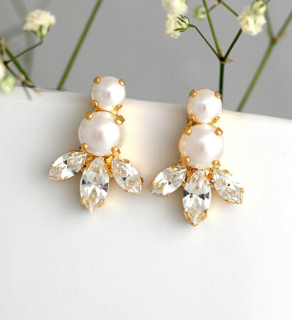 wedding jewelry, bridesmaids earrings and pearl crystal drops