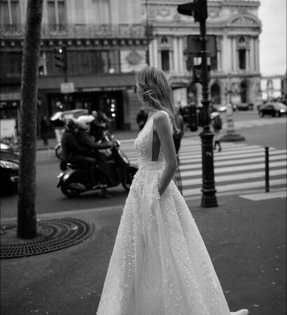 dress, hair and black and white