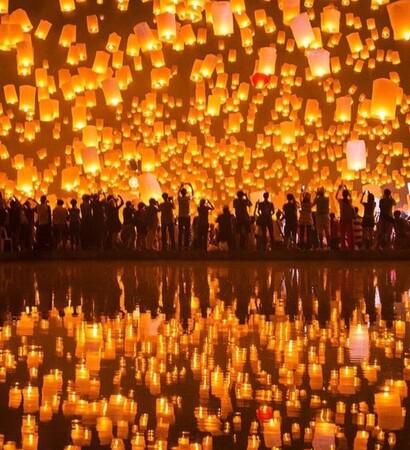 party, night and lanterns