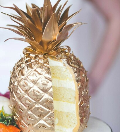 dessert, gold and pineapple cake