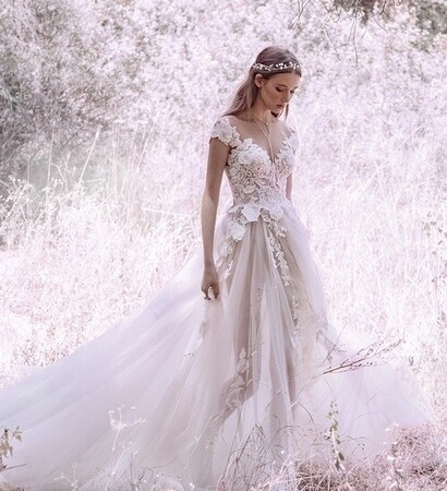 embellishment, wedding dress and white