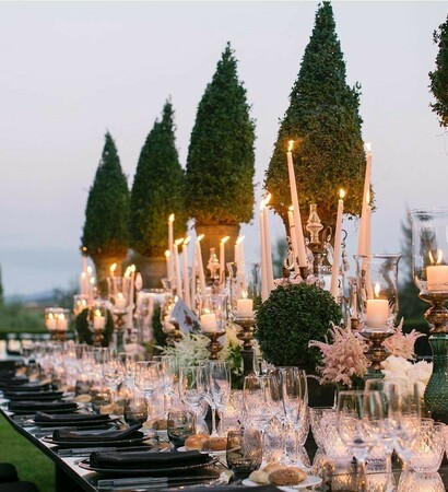 candles, garden and wedding reception