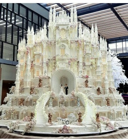 wedding dress, princess cake and cake