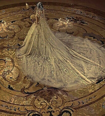 gold, wedding dress and bride