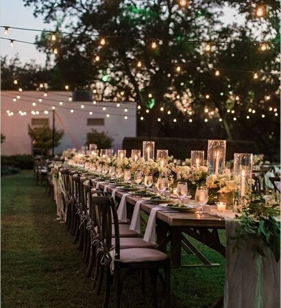dinner, bride and lights