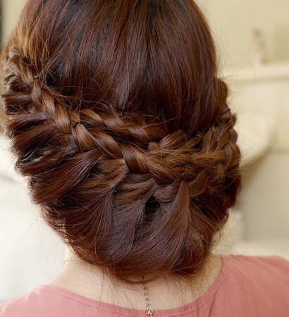 beautiful, braided updo and hair