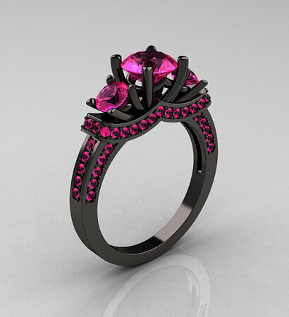 pink sapphire, black gold and wedding ring