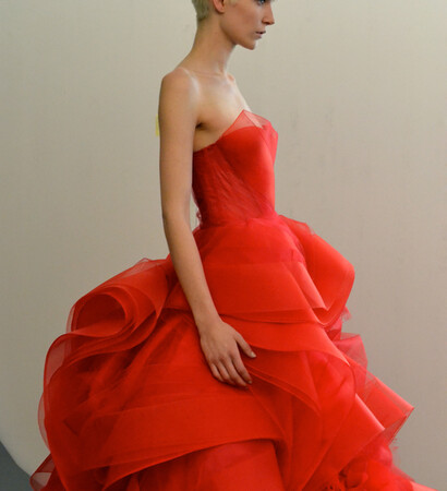 red, backstage and dress