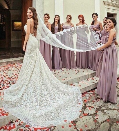 bridesmaids, church and weddingdress