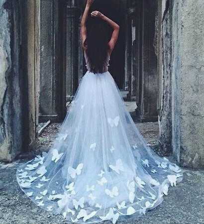 wedding day, wedding dress and butterflies