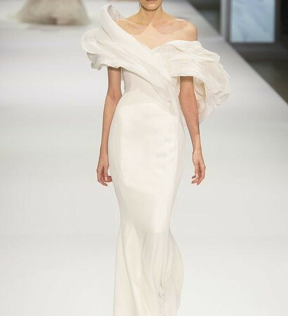 wedding dress, runway and model
