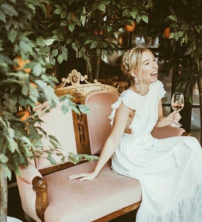 orange tree, girls and white dress