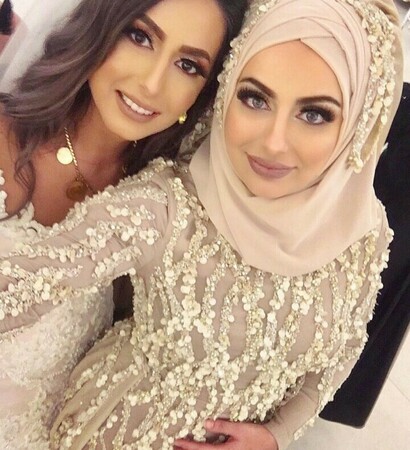 bride, hijab and party