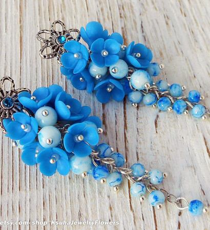 christmas gift her, flowers polymer clay and jewelry wedding