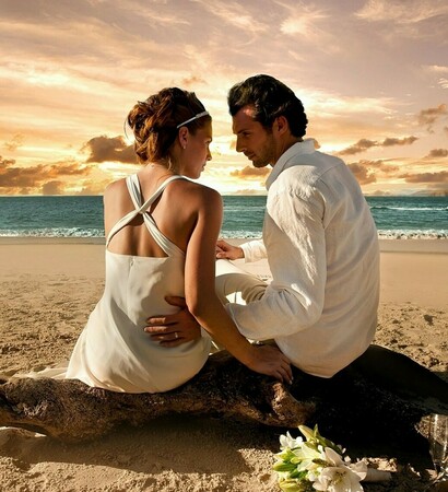sunse t, couple and beach