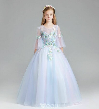 wedding party dresses, appliques butterfly and ball gown