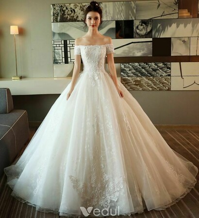 off the shoulder, 2018 and ivory wedding dress