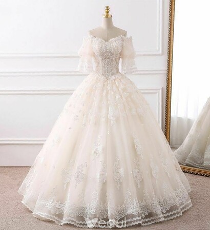 champagne, ball gown wedding dress and 2018