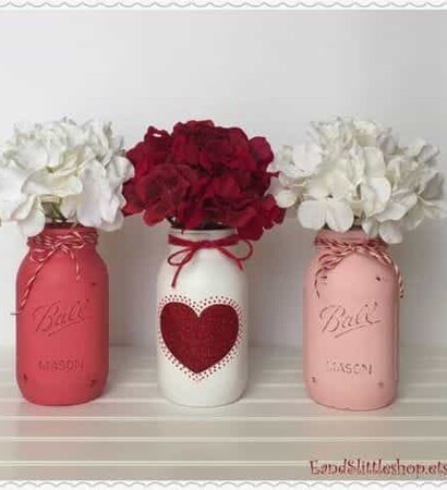 valentine mason jar, table centerpiece and painted mason jars